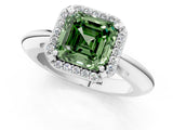White gold Fancy Green Asscher  Cut Diamond Halo Engagement Ring with Split Shank and Four-Prong Setting_46