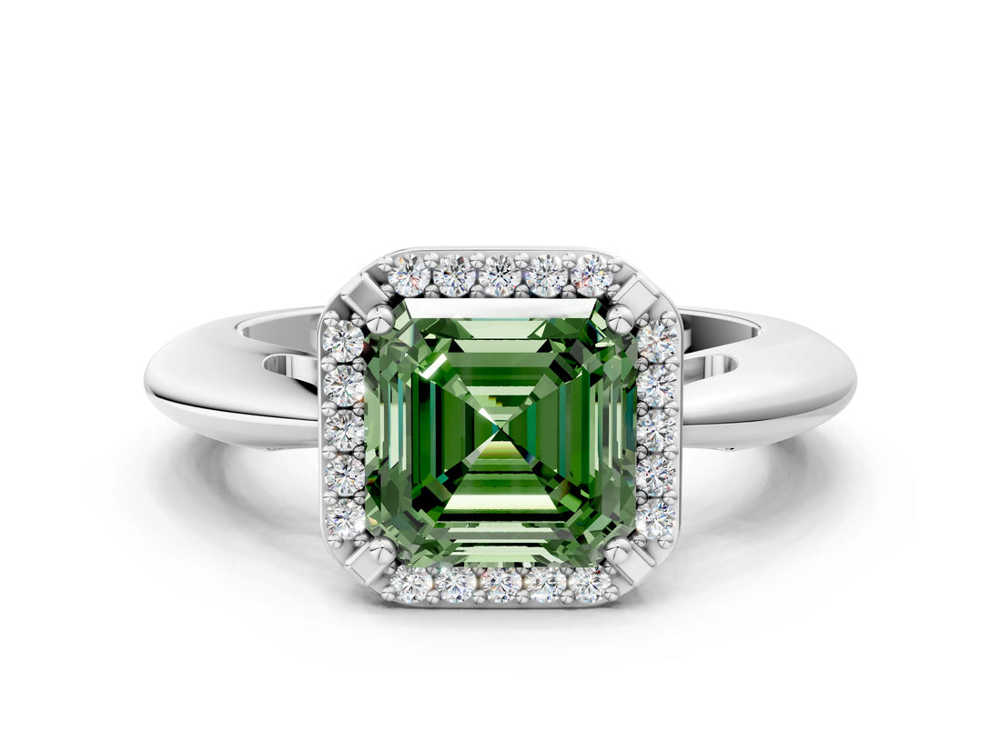 White gold Fancy Green Asscher  Cut Diamond Halo Engagement Ring with Split Shank and Four-Prong Setting_51