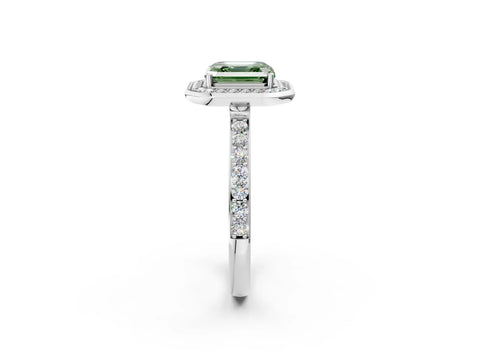 White gold Fancy Green Asscher Cut Diamond Halo Ring with Bezel Frame and Pavé Band_2