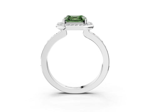 White gold Fancy Green Asscher Cut Diamond Halo Ring with Bezel Frame and Pavé Band_3