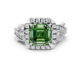White gold Fancy Green Asscher Cut Diamond Halo Ring with Milgrain Pavé Band and Four-Prong Setting_29