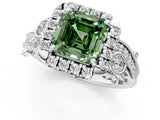 White gold Fancy Green Asscher Cut Diamond Halo Ring with Milgrain Pavé Band and Four-Prong Setting_30