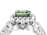 White gold Fancy Green Asscher Cut Diamond Halo Ring with Milgrain Pavé Band and Four-Prong Setting_33