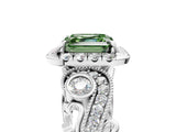 White gold Fancy Green Asscher Cut Diamond Halo Ring with Milgrain Pavé Band and Four-Prong Setting_34