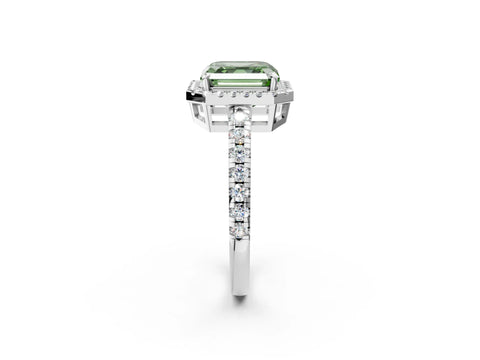 White gold Fancy Green Asscher Cut Diamond Halo Ring with Pavé Band and Four-Prong Setting_14