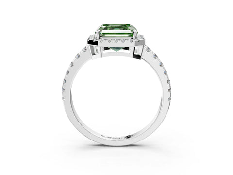 White gold Fancy Green Asscher Cut Diamond Halo Ring with Pavé Band and Four-Prong Setting_15