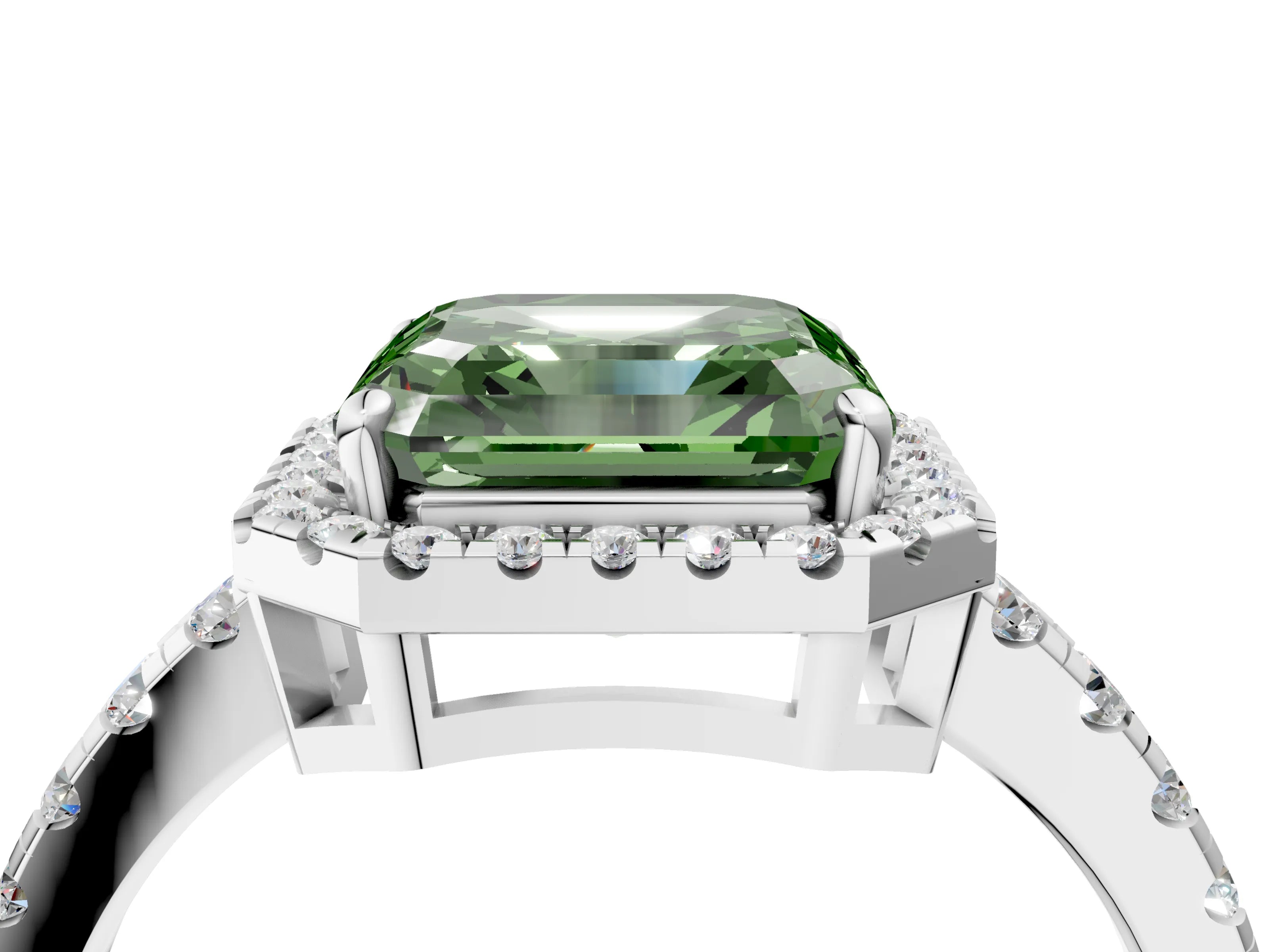 White gold Fancy Green Asscher Cut Diamond Halo Ring with Pavé Band and Four-Prong Setting_16