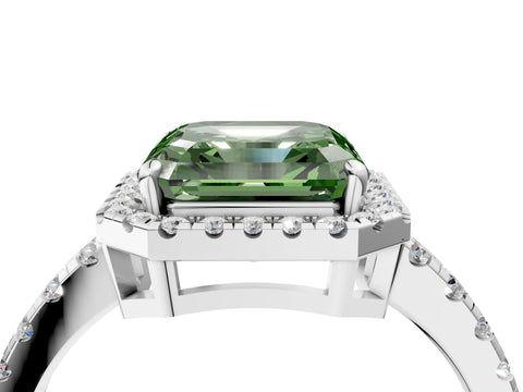 White gold Fancy Green Asscher Cut Diamond Halo Ring with Pavé Band and Four-Prong Setting_16