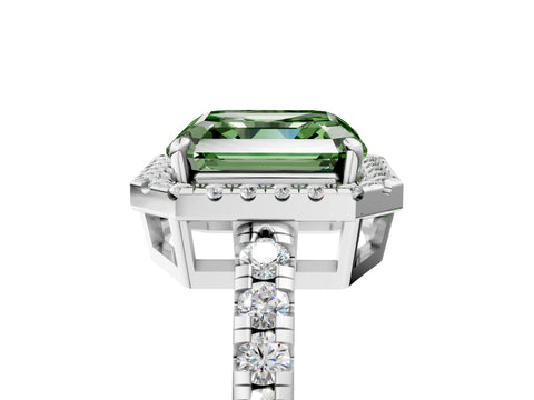 White gold Fancy Green Asscher Cut Diamond Halo Ring with Pavé Band and Four-Prong Setting_17