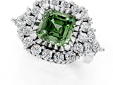 White gold Fancy Green Asscher Cut Diamond Halo Ring with Pavé Band and Four-Prong Setting_30
