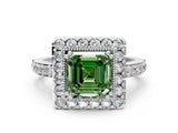 White gold Fancy Green Asscher Cut Diamond Halo Ring with Pavé Band and Prong Setting_12