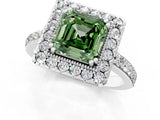White gold Fancy Green Asscher Cut Diamond Halo Ring with Pavé Band and Prong Setting_13