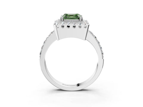 White gold Fancy Green Asscher Cut Diamond Halo Ring with Pavé Band and Prong Setting_15