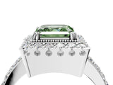 White gold Fancy Green Asscher Cut Diamond Halo Ring with Pavé Band and Prong Setting_16