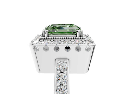 White gold Fancy Green Asscher Cut Diamond Halo Ring with Pavé Band and Prong Setting_17