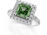 White gold Fancy Green Asscher Cut Diamond Halo Ring with Pavé Band and Prong Setting_1