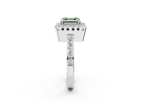 White gold Fancy Green Asscher Cut Diamond Halo Ring with Pavé Band and Prong Setting_2