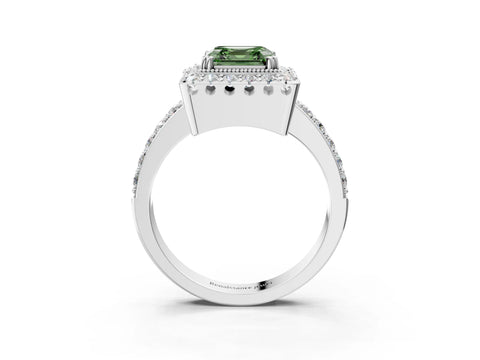 White gold Fancy Green Asscher Cut Diamond Halo Ring with Pavé Band and Prong Setting_3