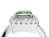 White gold Fancy Green Asscher Cut Diamond Halo Ring with Pavé Band and Prong Setting_4