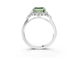White gold Fancy Green Asscher Cut Diamond Halo Ring with Pear Side Stones and Prong Setting_61
