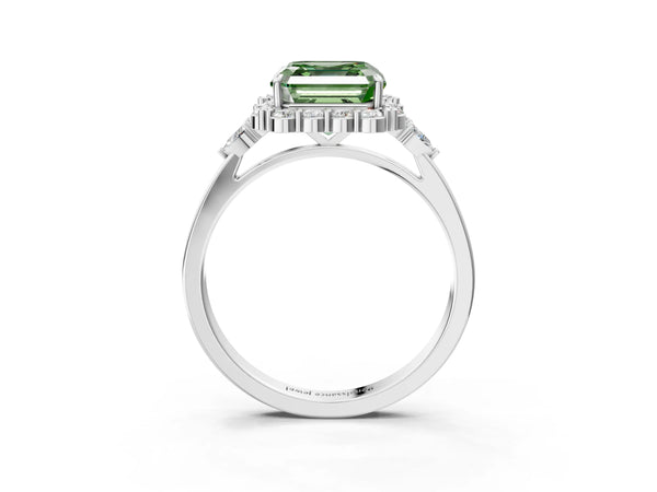 Platinum Asscher Cut Halo Engagement Ring Setting for Fancy Green Center with Pear Accents
