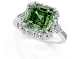 White gold Fancy Green Asscher Cut Diamond Halo Ring with Pear Side Stones and Prong Setting_64
