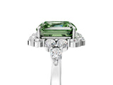 White gold Fancy Green Asscher Cut Diamond Halo Ring with Pear Side Stones and Prong Setting_68