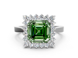 White gold Fancy Green Asscher  Cut Diamond Halo Ring with Round Brilliant Halo and Solitaire Band_49