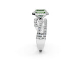 White gold Fancy Green Asscher Cut Diamond Halo Ring with Round Split Shank and Prong Setting_101