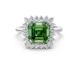 White gold Fancy Green Asscher  Cut Diamond Halo Ring with Solitaire Band and Prong Setting_46