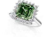 White gold Fancy Green Asscher  Cut Diamond Halo Ring with Solitaire Band and Prong Setting_47