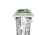 White gold Fancy Green Asscher Cut Diamond Halo Ring with Split Shank Pavé Band and Four-Prong Setting_17