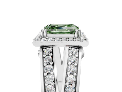 White gold Fancy Green Asscher Cut Diamond Halo Ring with Split Shank Pavé Band and Four-Prong Setting_17