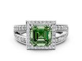White gold Fancy Green Asscher Cut Diamond Halo Ring with Split Shank Pavé Band and Four-Prong Setting_26