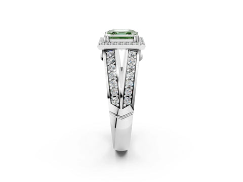 White gold Fancy Green Asscher Cut Diamond Halo Ring with Split Shank Pavé Band and Four-Prong Setting_2