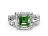 White gold Fancy Green Asscher Cut Diamond Halo Ring with Split Shank Pavé Band and Four-Prong Setting_38