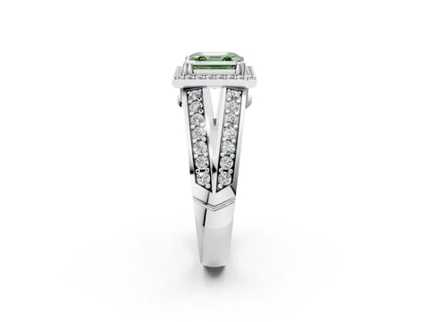 White gold Fancy Green Asscher Cut Diamond Halo Ring with Split Shank Pavé Band and Four-Prong Setting_40