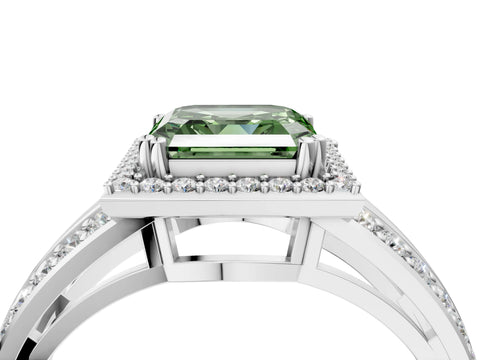 White gold Fancy Green Asscher Cut Diamond Halo Ring with Split Shank Pavé Band and Four-Prong Setting_42