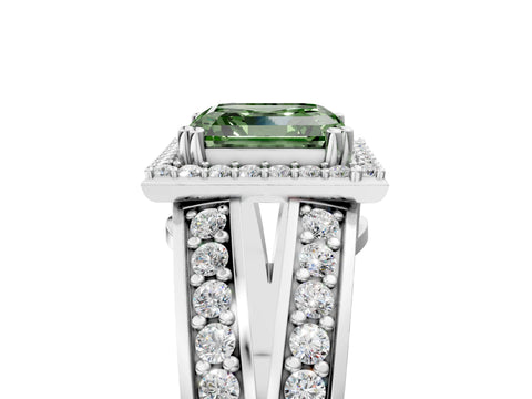 White gold Fancy Green Asscher Cut Diamond Halo Ring with Split Shank Pavé Band and Four-Prong Setting_43