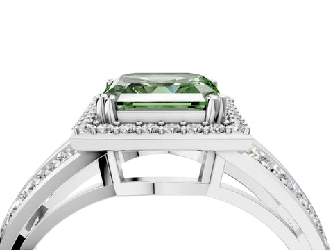 White gold Fancy Green Asscher Cut Diamond Halo Ring with Split Shank Pavé Band and Four-Prong Setting_4