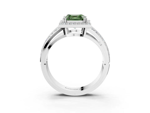 White gold Fancy Green Asscher Cut Diamond Halo Ring with Split Shank Pavé Band and Four-Prong Setting_51