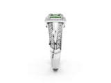White gold Fancy Green Asscher Cut Diamond Halo Ring with Split Shank Pavé Band and Four-Prong Setting_62