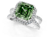 White gold Fancy Green Asscher Cut Diamond Halo Ring with Split Shank Pavé Band and Prong Setting_35