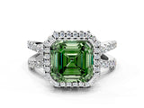 White gold Fancy Green Asscher Cut Diamond Halo Ring with Split Shank Pavé Band and Prong Setting_35