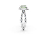 White gold Fancy Green Asscher Cut Diamond Halo Ring with Split Shank Pavé Band and Prong Setting_36