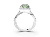 White gold Fancy Green Asscher Cut Diamond Halo Ring with Split Shank Pavé Band and Prong Setting_37