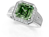 White gold Fancy Green Asscher Cut Diamond Halo Ring with Split Shank and Bezel Accents and Prong Setting_1