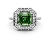 White gold Fancy Green Asscher Cut Diamond Halo Ring with Split Shank and Four-Prong Setting_17
