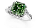 White gold Fancy Green Asscher Cut Diamond Halo Ring with Tapered Band and Four-Prong Setting_20