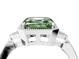 White gold Fancy Green Asscher Cut Diamond Halo Ring with Tapered Band and Four-Prong Setting_23